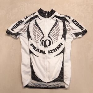 Pearl Izumi IQ Mens Cycling Jersey Small White Black Wings Full Zip Short Sleeve